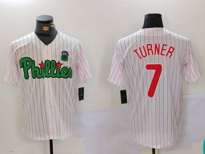 P.Phillies #7 Trea Turner White Green Player Jersey Cool Base Stitched Baseball Jerseys