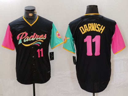 S.Diego Padres #11 Yu Darvish Black Player Number Fashion Baseball Jerseys