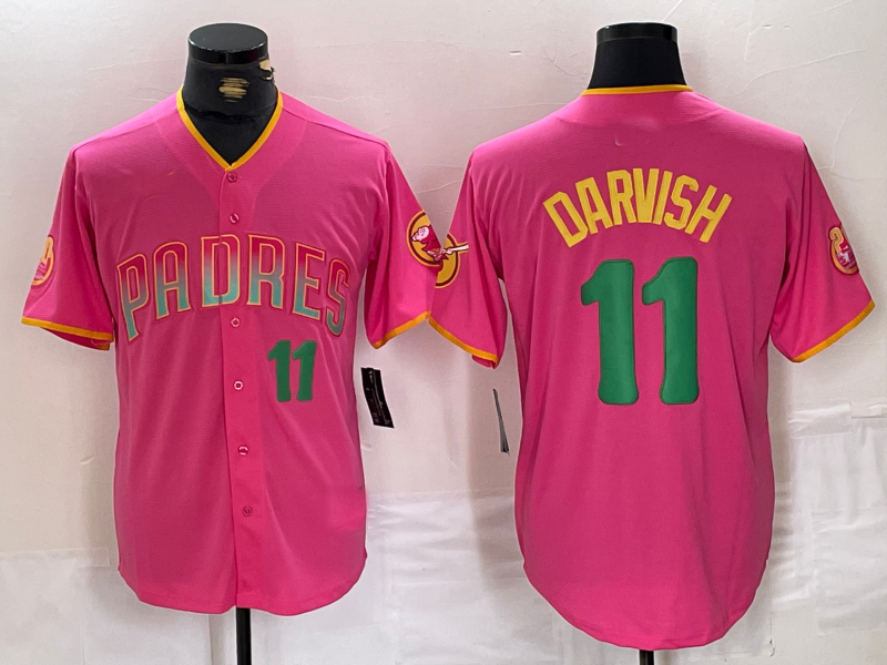 S.Diego Padres #11 Yu Darvish Pink Player Number Fashion Baseball Jerseys