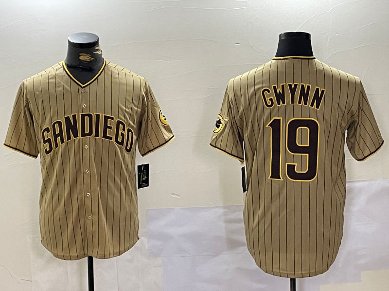 S.Diego Padres #19 Tony Gwynn Player Khaki Team Logo Cool Base Stitched Baseball Jerseys