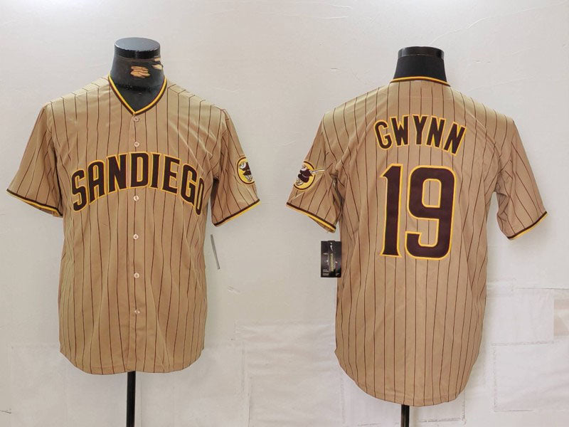 S.Diego Padres #19 Tony Gwynn Khaki Team Logo Stitched Cool Base Baseball Jersey Player Jerseys