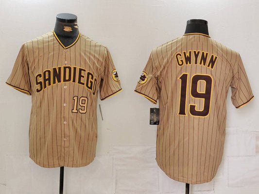 S.Diego Padres #19 Tony Gwynn Khaki Team Logo Stitched Cool Base Baseball Jerseys Player Jersey