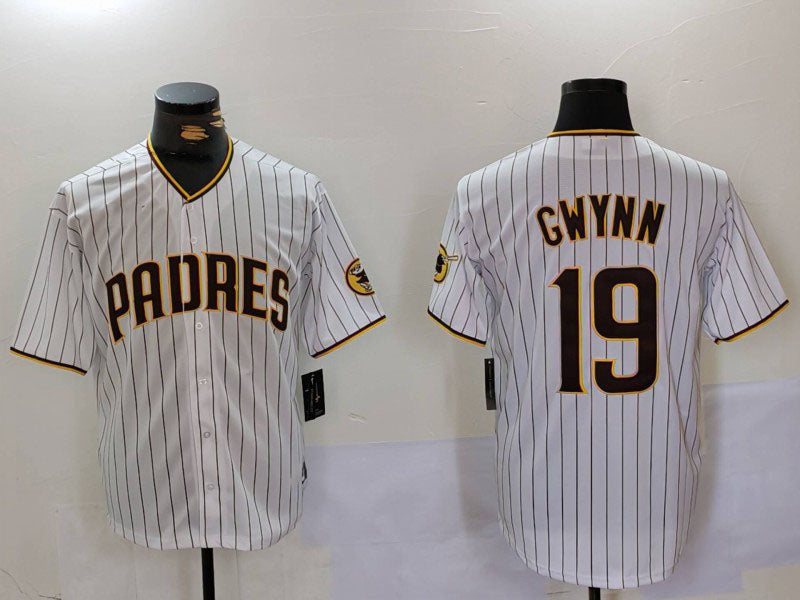 S.Diego Padres #19 Tony Gwynn Player White Team Logo Stitched Cool Base Baseball Jerseys