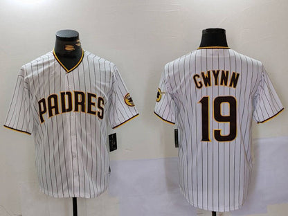 S.Diego Padres #19 Tony Gwynn Player White Team Logo Stitched Cool Base Baseball Jerseys