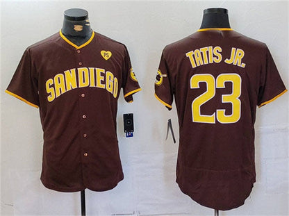 S.Diego Padres #23 Fernando Tatis Jr. Player Brown With PS Patch Flex Base Stitched Baseball Jerseys