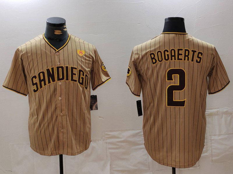 S.Diego Padres #2 Xander Bogaerts Player Khaki With PS Patch Cool Base Stitched Baseball Jerseys