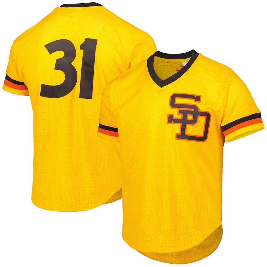 S.Diego Padres #31 Dave Winfield Player Jersey Cooperstown Collection Mesh Batting Practice Jersey - Gold Stitched Baseball Jerseys