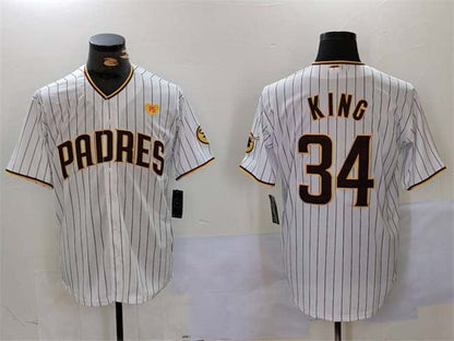 S.Diego Padres #34 Michael King Player White With PS Patch Cool Base Stitched Baseball Jerseys