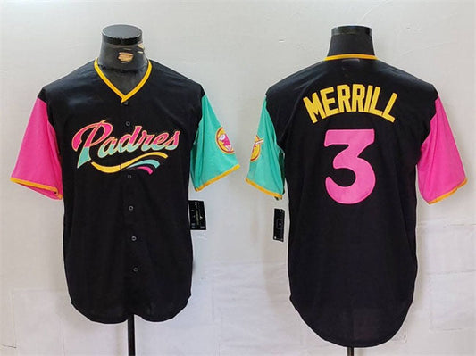 S.Diego Padres #3 Jackson Merrill Player Black City Connect Cool Base Stitched Baseball Jersey