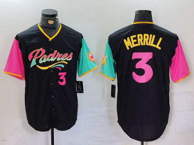 S.Diego Padres #3 Jackson Merrill Black Player Number Fashion Baseball Jerseys