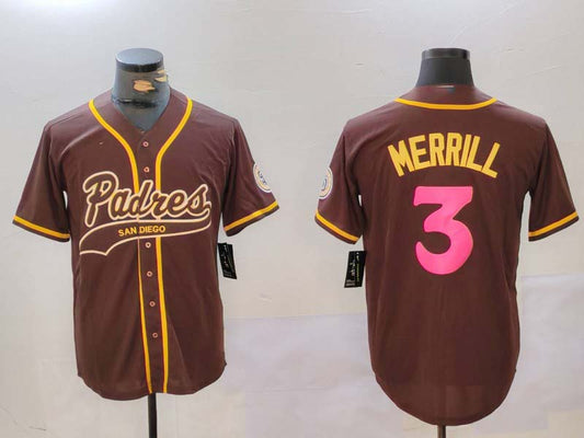 S.Diego Padres #3 Jackson Merrill Brown Player Game Jersey Cool Base Stitched Baseball Jerseys