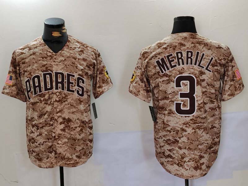 S.Diego Padres #3 Jackson Merrill Player Camo Cool Base Stitched Baseball Jerseys