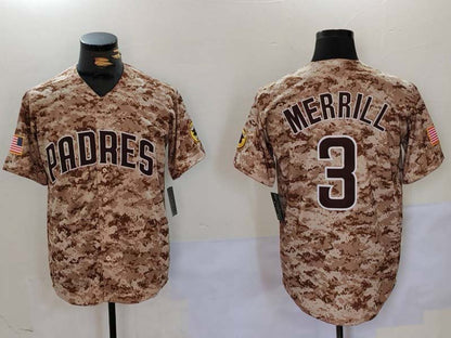 S.Diego Padres #3 Jackson Merrill Player Camo Cool Base Stitched Baseball Jerseys