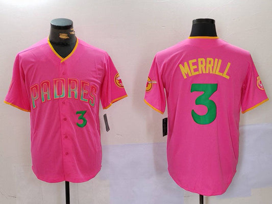 S.Diego Padres #3 Jackson Merrill Pink Player Number Fashion Baseball Jerseys