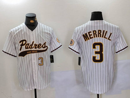 S.Diego Padres #3 Jackson Merrill White Player Cool Base Stitched Baseball Jerseys