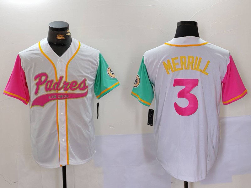 S.Diego Padres #3 Jackson Merrill Player White City Connect Cool Base Stitched Baseball Jerseys