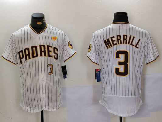 S.Diego Padres #3 Jackson Merrill White With PS Patch Stitched Flex Base Baseball Jerseys Player Jersey