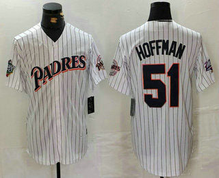 S.Diego Padres #51 Trevor Hoffman Player White Pinstripe Baseball Jerseys