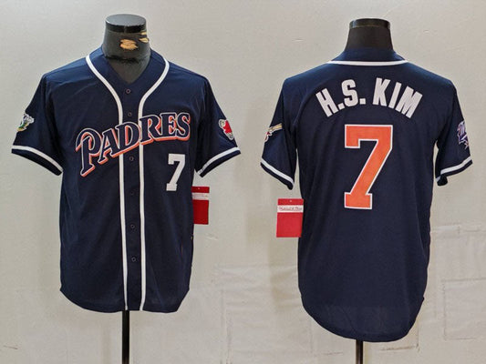 S.Diego Padres #7 Ha Seong Kim Navy Player Number Cooperstown Cool Base Stitched Baseball Jerseys