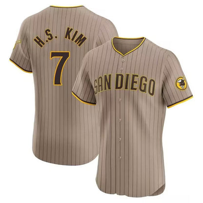 S.Diego Padres #7 Ha Seong Kim White Stitched Cool Base Brown Baseball Jerseys Player Jersey