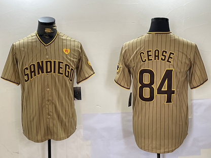 S.Diego Padres #84 Dylan Cease Player Khaki Team Logo With PS Patch Stitched Cool Base Baseball Jerseys