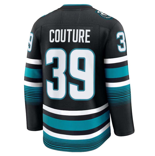 SJ.Sharks #39 Logan Couture Player Fanatics Alternate Premium Jersey - Black Stitched American Hockey Jerseys