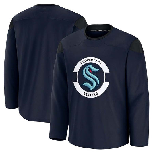 S.Kraken Fanatics Blank Player Practice Game Jersey - Deep Sea Blue Stitched American Hockey Jerseys