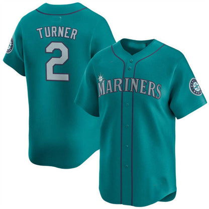 S.Mariners #2 Justin Turner Player Aqua Game Jersey Limited Stitched Baseball Jerseys