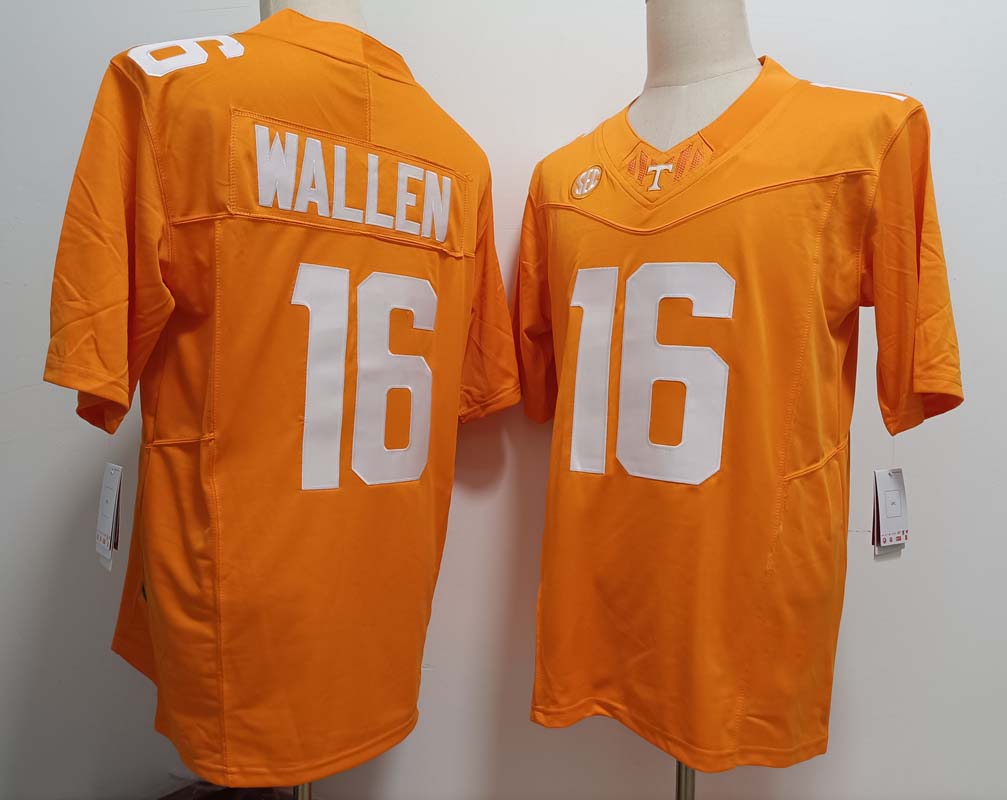 T.Volunteers #16 Morgan Wallen Player Gold Jersey FUSE Stitched American College Jerseys