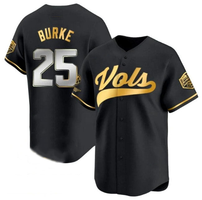 T.Volunteers #25 Blake Burke Player Black Gold Champions Vapor Limited Stitched College Jerseys