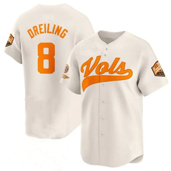 T.Volunteers #8 Dylan Dreiling Player Cream Champions Vapor Limited Baseball Stitched American College Jerseys