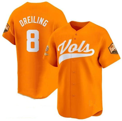 T.Volunteers #8 Dylan Dreiling Player Orange Champions Vapor Limited Baseball Stitched American College Jerseys