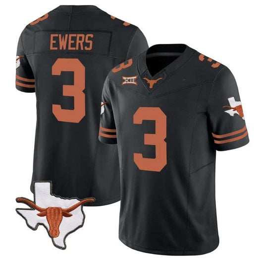 T.Longhorns #3 Quinn Ewers Player Vapor Limited Black Stitched American College Jerseys