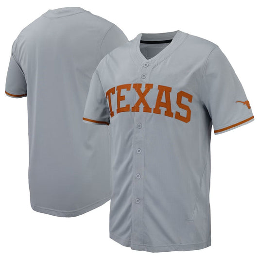 T.Longhorns Player Replica Full-Button Baseball Jersey - Gray Stitched American College Jerseys