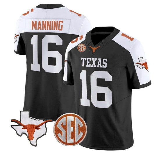 T.Longhorns #16 Arch Manning Player Black Stitched American College Jerseys