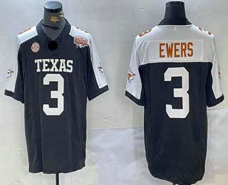 T.Longhorns #3 Quinn Ewers Player Black White 100TH FUSE Stitched American College Jerseys