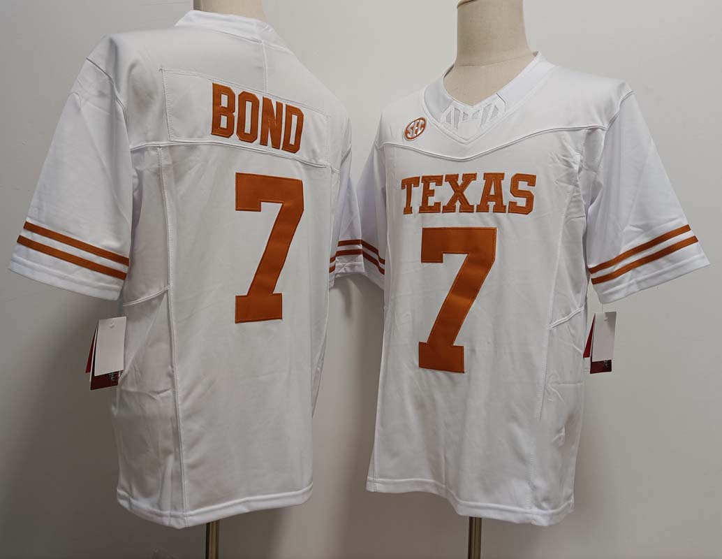 T.Longhorns #7 Isaiah Bond Player Game Jersey White FUSE Stitched American College Jerseys