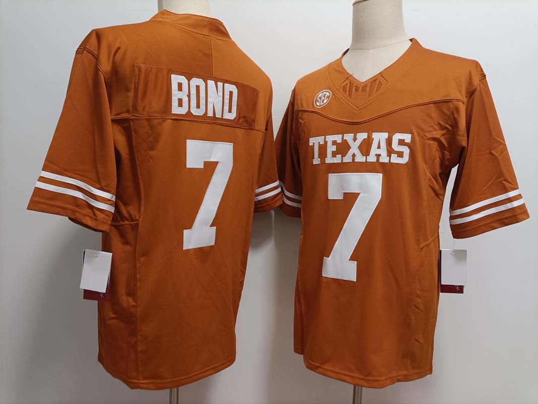 T.Longhorns #7 Isaiah Bond Player Gold Jersey FUSE Stitched American College Jerseys