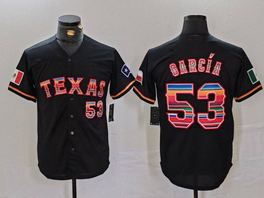 T.Rangers #53 Adolis Garcia Player Black Rainbow Mexico Cool Base Stitched Baseball Jerseys