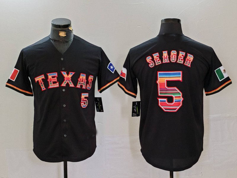 T.Rangers #5 Corey Seager Player Black Rainbow Mexico Cool Base Stitched Baseball Jerseys