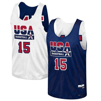 USA Basketball #15 Magic Johnson Player Training 1992 Dream Team Authentic Reversible Practice Jersey - Navy American Basketball Jerseys