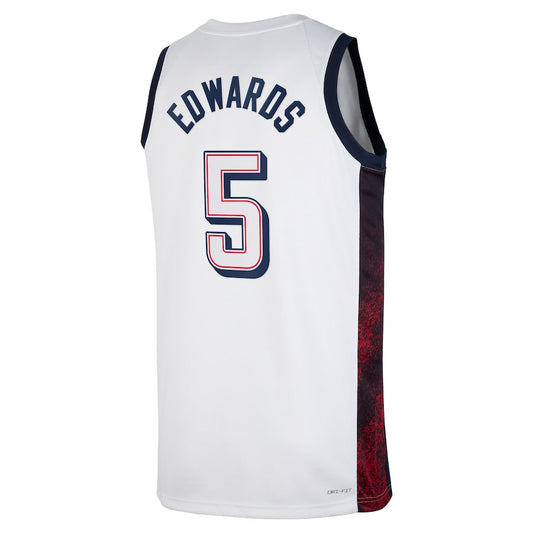 USA Basketball #5 Anthony Edwards Unisex Swingman Player Jersey - White Stitched American Basketball Jersey