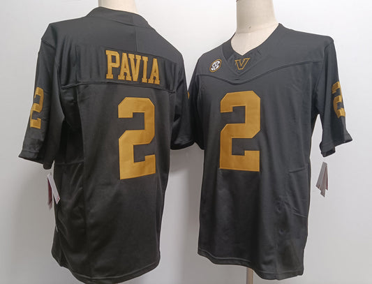 V.Commodores #2 Diego Pavia Player Black Gold Football Jersey Stitched American College Jerseys