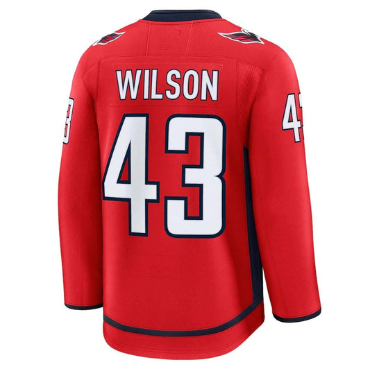 W.Capitals #43 Tom Wilson Player Fanatics Home Premium Jersey - Red Stitched American Hockey Jerseys