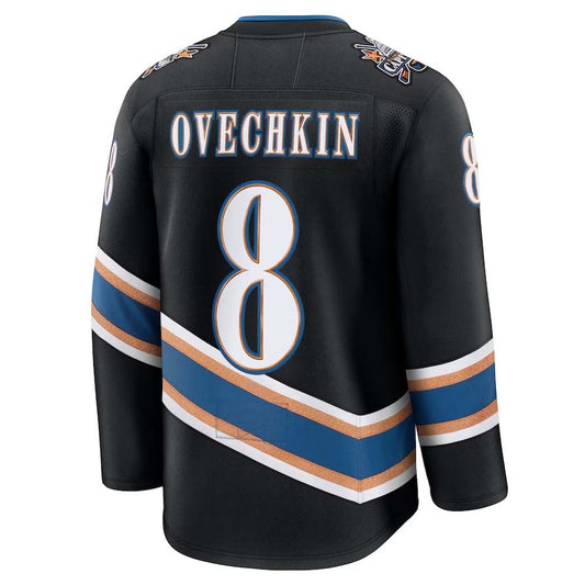 W.Capitals #8 Alexander Ovechkin Player Fanatics Alternate 50th Anniversary Premium Jersey - Black Stitched American Hockey Jerseys