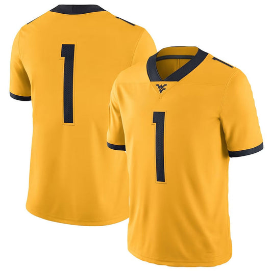 W.Virginia Mountaineers #1 Player Game Jersey - Gold American College Jerseys