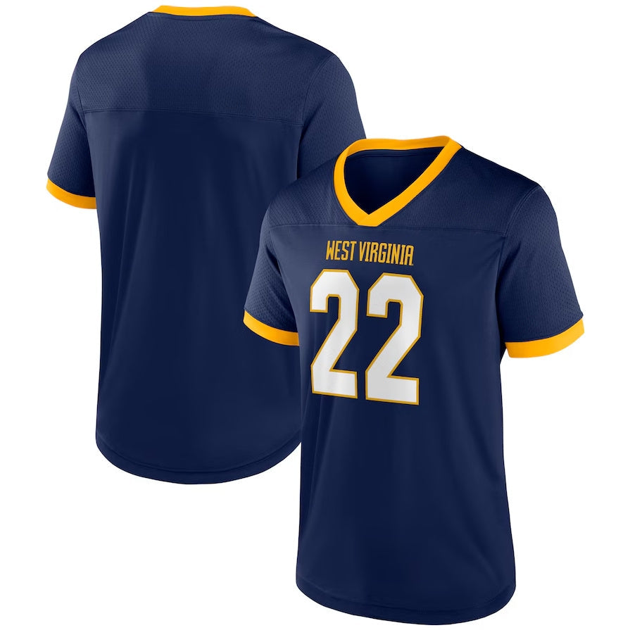 W.Virginia Mountaineers #22 Player Navy Game Football Jersey American College Jerseys