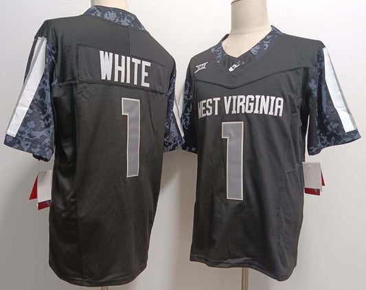 W.Virginia Mountaineers #1 Jahiem White Player Game Jersey Black FUSE American College Jerseys