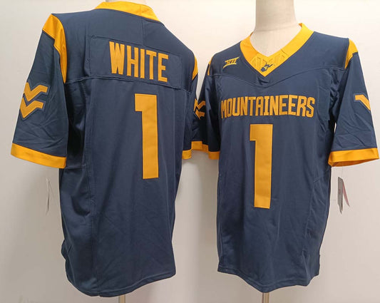 W.Virginia Mountaineers #1 Jahiem White Player Game Jersey Navy FUSE American College Jerseys