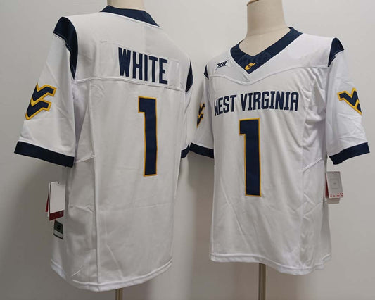 W.Virginia Mountaineers #1 Jahiem White Player Game Jersey White FUSE American College Jerseys